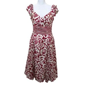 VTG Nanette Lepore Floral Midi Dress 100% Silk Red Small Artsy Cottagecore